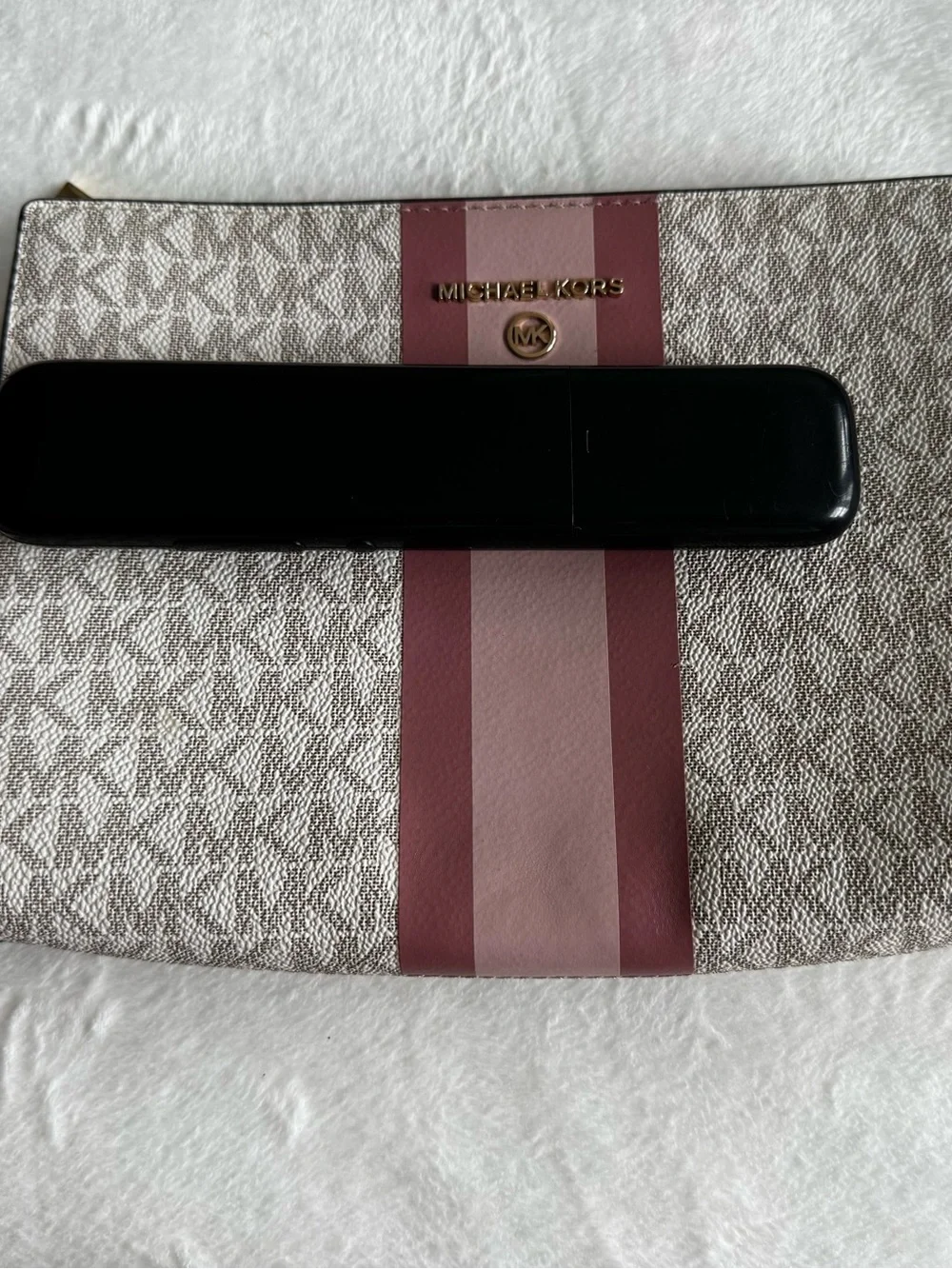 Michael Kors Pink Stripe MK Logo Wristlet